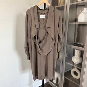 Maison Martin Margiela Draping Taupe Silk Scarf Shift Dress 42 Brown Long Sleeve